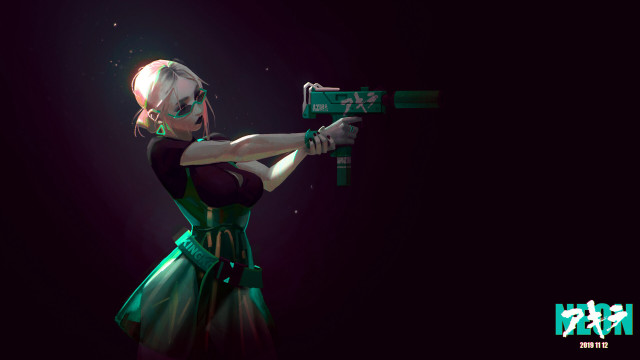 Woman green dress gun green free wallpaper for desktop - medium preview image