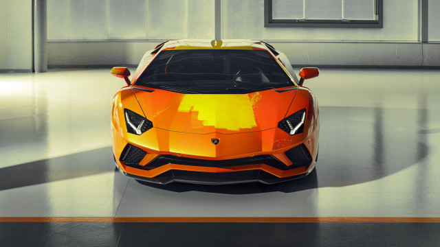 Orange sports car garage yellow free wallpaper for desktop - medium preview image