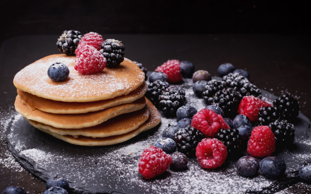 Pancakes berries powdered sugar food free wallpaper for desktop - medium preview image
