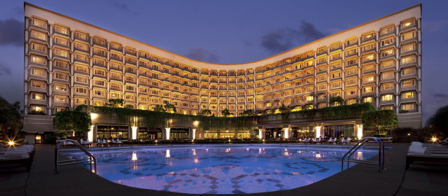 Large hotel night pool lights free wallpaper for desktop - medium preview image