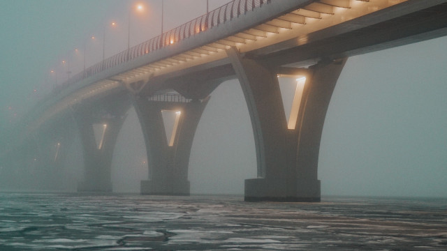 Bridge fog lit water matte free wallpaper for desktop - medium preview image