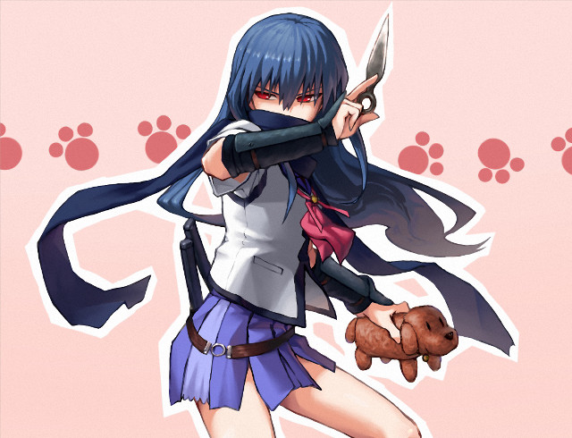 Girl blue hair knife teddy free wallpaper for desktop - medium preview image