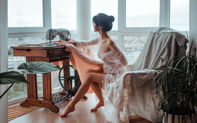 Woman dress sewingmachine plant arts free wallpaper for desktop - medium preview image