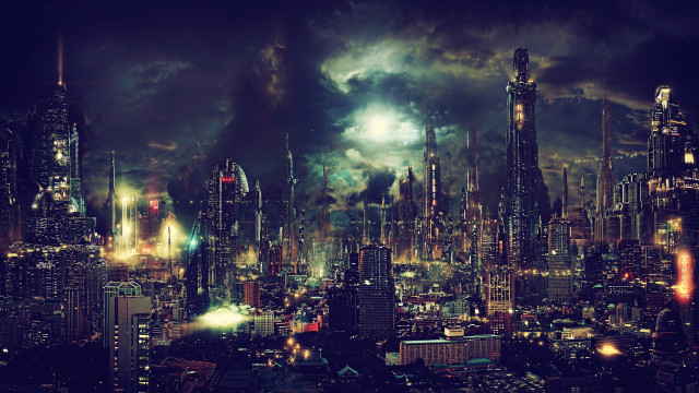Cityscape night lights aurora matte free wallpaper for desktop - medium preview image
