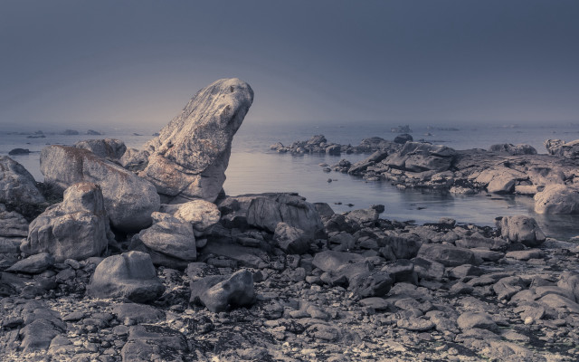 Large rock beach ocean cloudy free wallpaper for desktop - medium preview image
