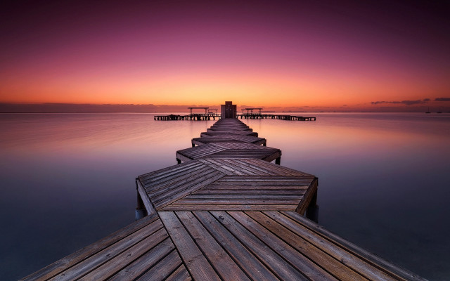 Sunset dock pier cityscape mountain free wallpaper for desktop - medium preview image