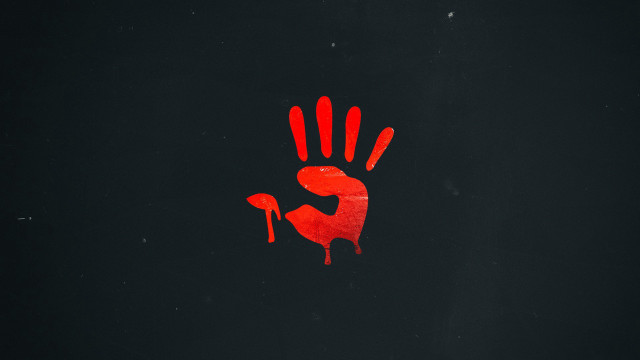 Red handprint dripping aurora citylights free wallpaper for desktop - medium preview image