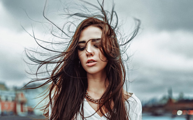 Woman long hair cloudy sky #2 free wallpaper for desktop - medium preview image