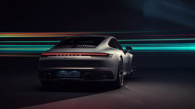 White porsche 911s dark room free wallpaper for desktop - medium preview image