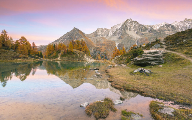 Mountain lake forest sunset clouds #5 free wallpaper for desktop - medium preview image