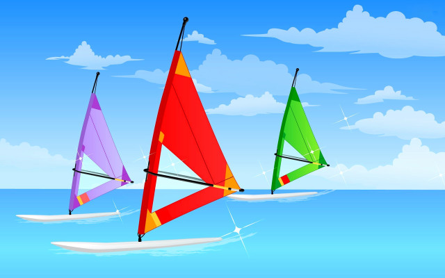 Three colorful sailboats ocean sunny free wallpaper for desktop - medium preview image