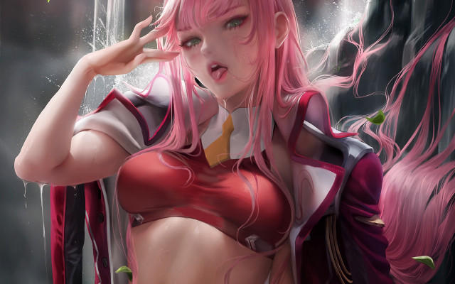Pink hair red outfit artist free wallpaper for desktop - medium preview image