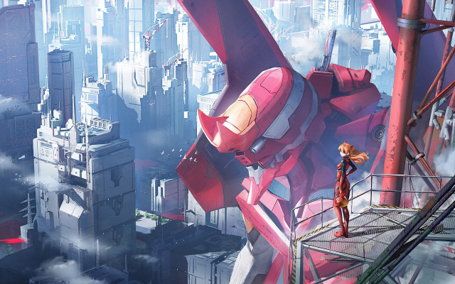 Cityscape robot man ledge skyscraper free wallpaper for desktop - medium preview image