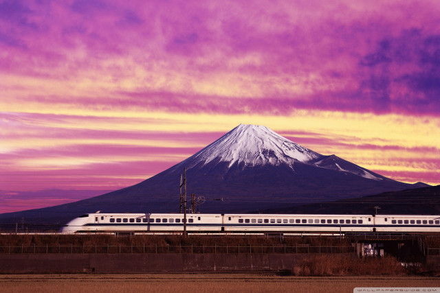 Purple mountain train sunset cityscape free wallpaper for desktop - medium preview image
