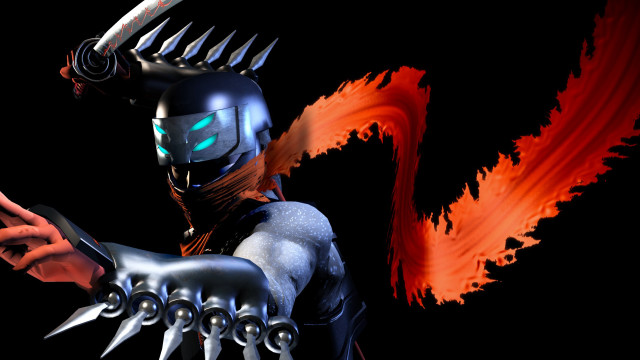 Robot flaming sword glowing eyes free wallpaper for desktop - medium preview image