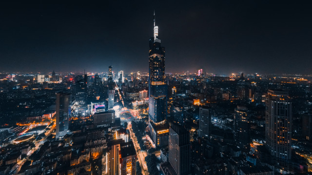 City night tower lights fireworks free wallpaper for desktop - medium preview image