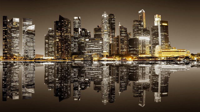 City skyline night reflection architecture free wallpaper for desktop - medium preview image