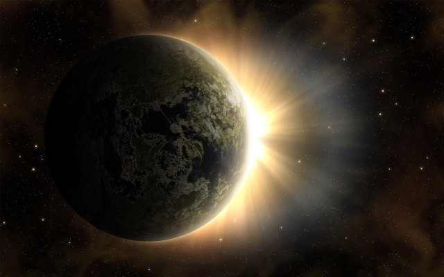 Bright sun planet space stars free wallpaper for desktop - medium preview image