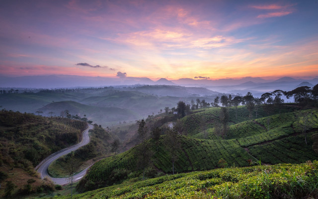 Winding road green hills sunset #2 free wallpaper for desktop - medium preview image