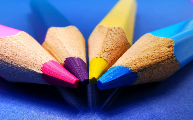 Colored pencils blue surface background free wallpaper for desktop - medium preview image