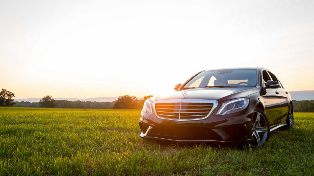 Mercedes benz forest road sunset free wallpaper for desktop - medium preview image