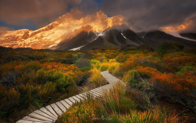 Mountain path cloudy sky autumn free wallpaper for desktop - medium preview image