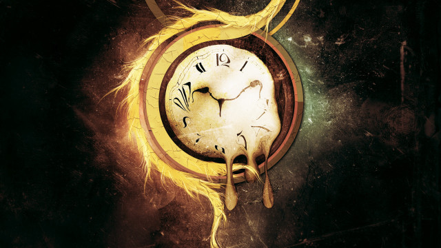 Surrealist clock aurora gears moon free wallpaper for desktop - medium preview image