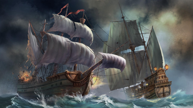 Pirate ship battle full moon free wallpaper for desktop - medium preview image