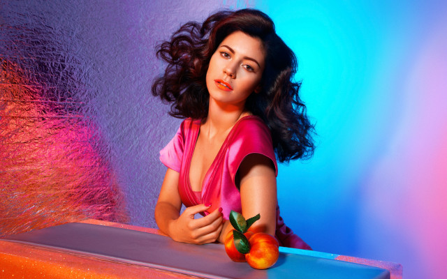 Woman orange table blue pink free wallpaper for desktop - medium preview image