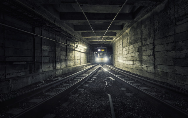 Train tunnel light tiltshift night free wallpaper for desktop - medium preview image