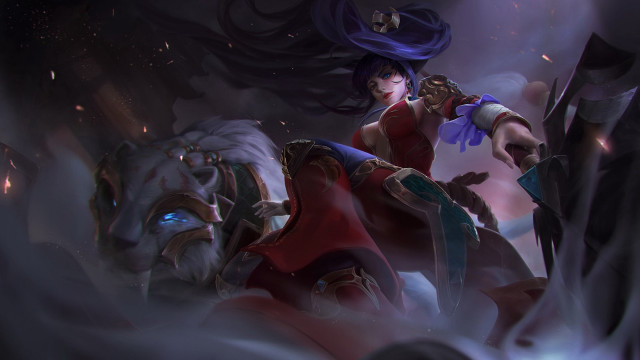 Woman red dress sword cave free wallpaper for desktop - medium preview image