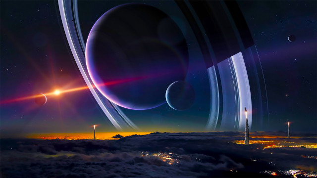 Saturn rings night plane window free wallpaper for desktop - medium preview image