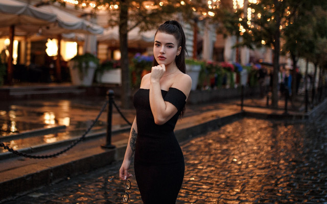 Woman black dress night street free wallpaper for desktop - medium preview image