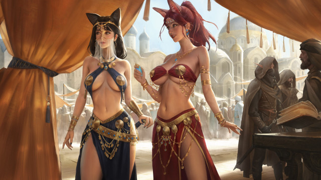 Fantasy costumes two women arabian free wallpaper for desktop - medium preview image