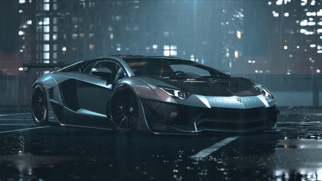 Car parking lot rain night free wallpaper for desktop - medium preview image