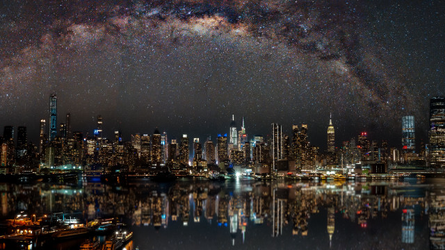 City skyline stars water boats free wallpaper for desktop - medium preview image
