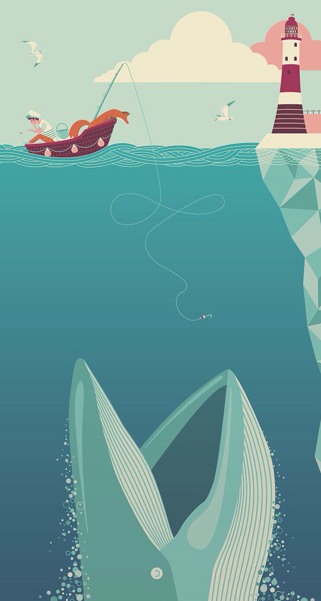 Whale ocean lighthouse boat icebergs free wallpaper for mobile - medium preview image