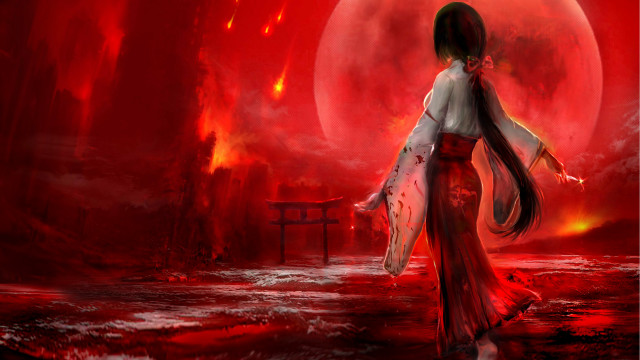 Red moon red forest woman free wallpaper for desktop - medium preview image