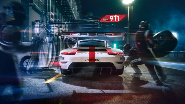White car night building man free wallpaper for desktop - medium preview image