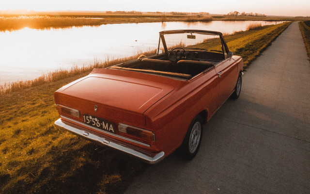 Red convertible lake sunset vintage free wallpaper for desktop - medium preview image