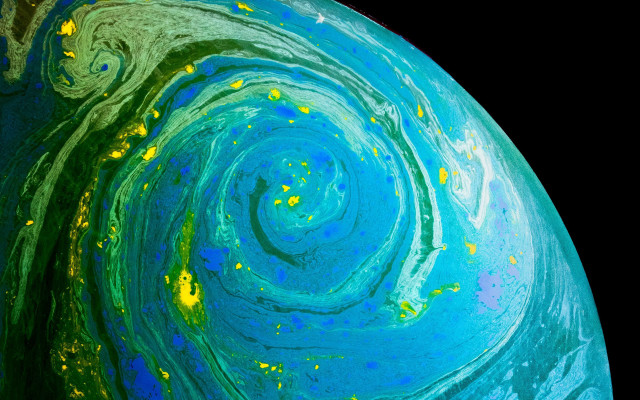 Blue green spiral planet yellow free wallpaper for desktop - medium preview image