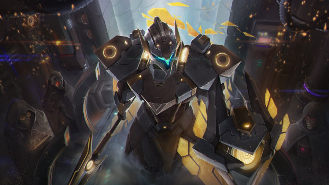 Robot sword dark room glowing free wallpaper for desktop - medium preview image