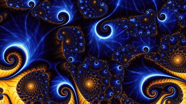 Blue yellow swirls fractals glowing free wallpaper for desktop - medium preview image