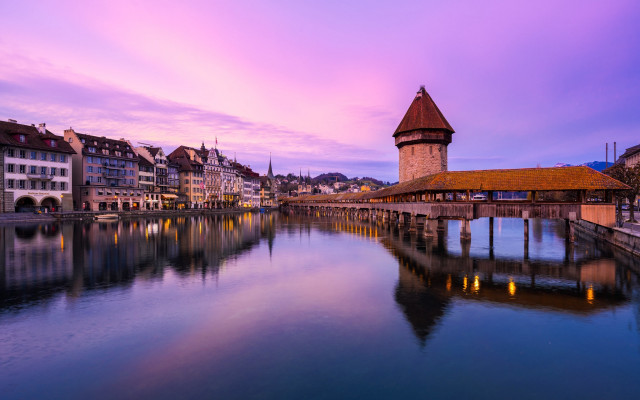 River clock tower cityscape dusk free wallpaper for desktop - medium preview image