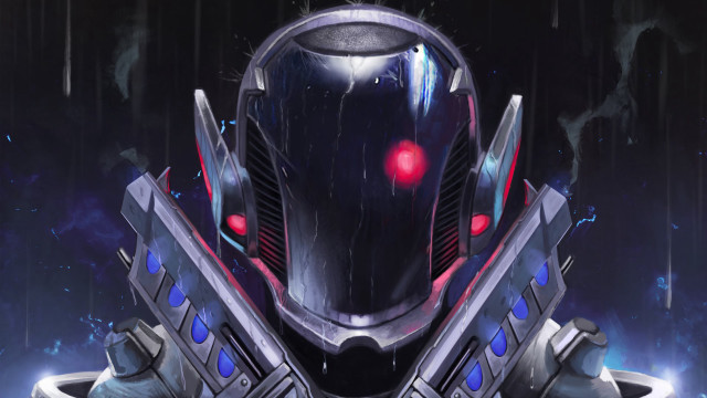 Futuristic helmet red eyes cyberpunk free wallpaper for desktop - medium preview image