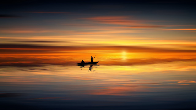 Boat dawn person impressionist photography free wallpaper for desktop - medium preview image