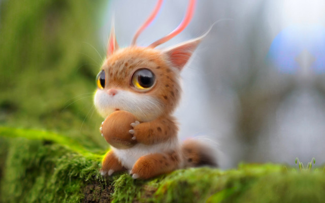 Orange cat red ribbon mossy free wallpaper for desktop - medium preview image