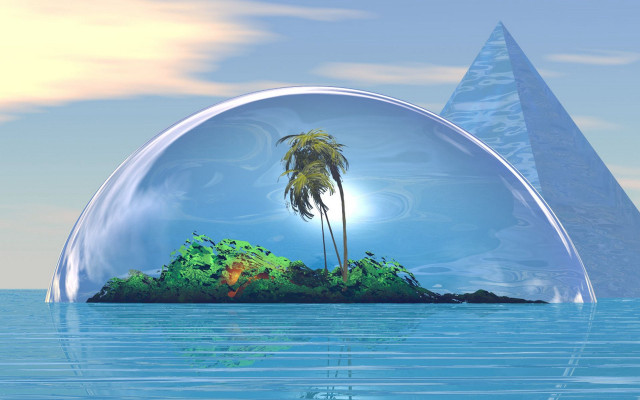 Glass ball palm tree water free wallpaper for desktop - medium preview image
