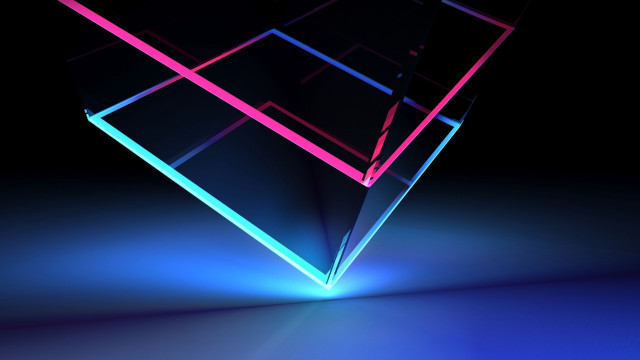 Neon cube holography 3d render free wallpaper for desktop - medium preview image