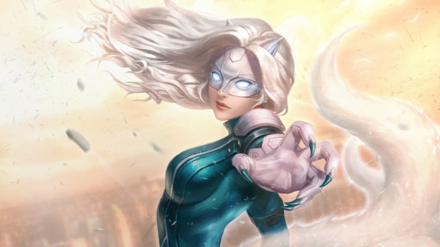 Blue suit woman yellow city free wallpaper for desktop - medium preview image